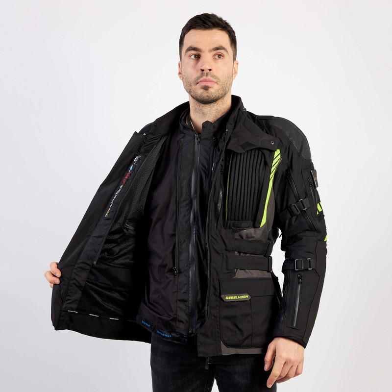 Chaqueta de moto Rebelhorn Patrol negro-gris-amarillo fluo