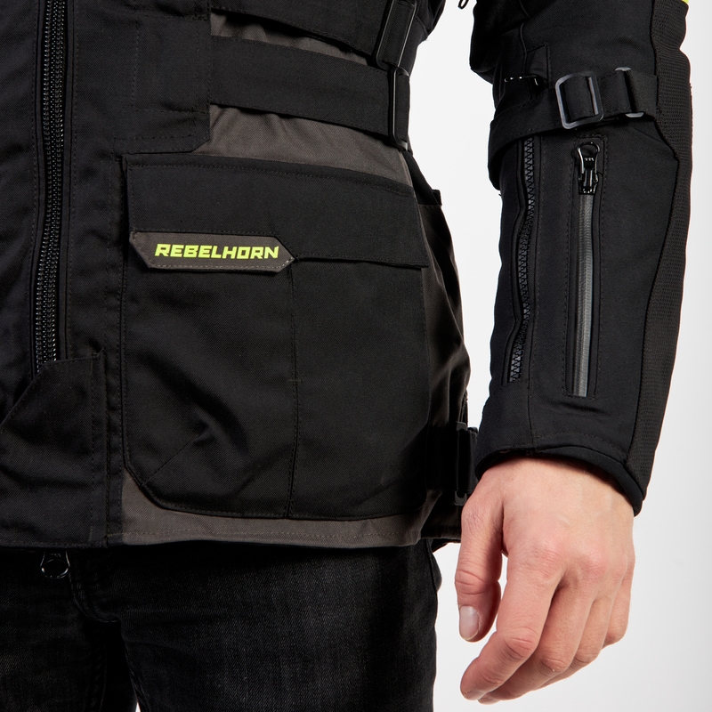 Chaqueta de moto Rebelhorn Patrol negro-gris-amarillo fluo