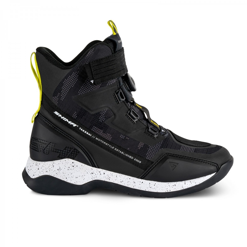 Botas de moto Shima Takeshi negras-camuflaje-amarillo fluo