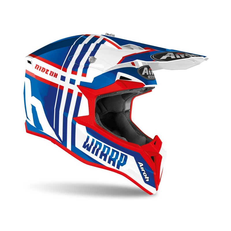 Casco motocross infantil Airoh Wraap Youth Broken azul-blanco-rojo