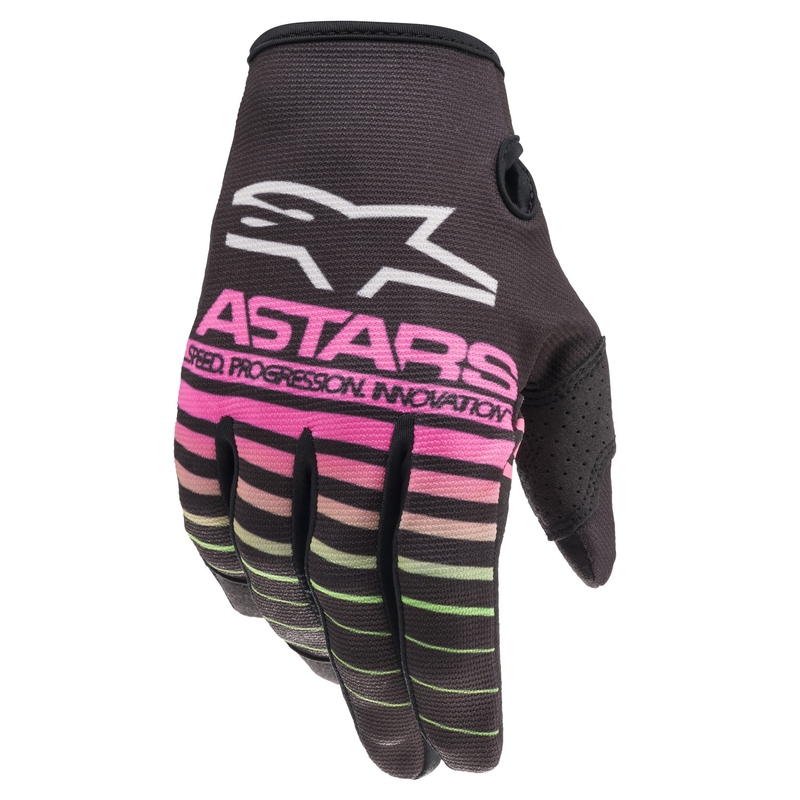 Dětské motokrosové rukavice Alpinestars Radar černo-zeleno-fluo růžová
