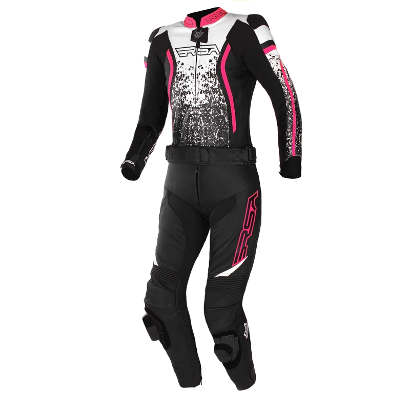 Mono de moto RSA GT2 para mujer, color negro, blanco y rosa fluorescente, en oferta. liquidación