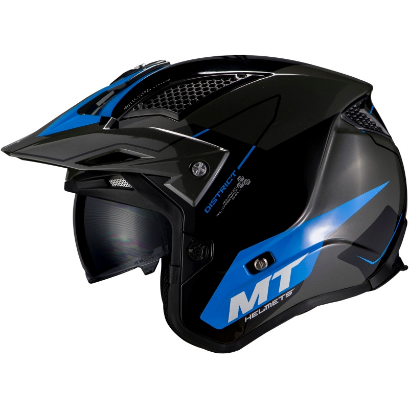 Otevřená trialová přilba na motorku MT District SV Summit F7 černo-modrá