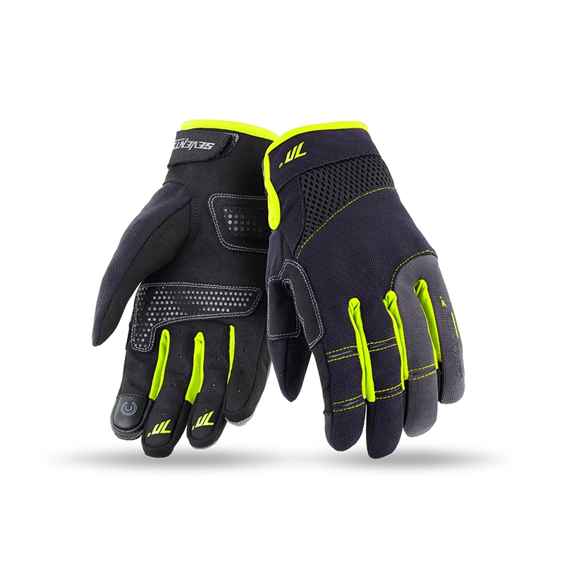 Guantes de moto SETENTA GRADOS SD-C48 negro-amarillo fluorescente