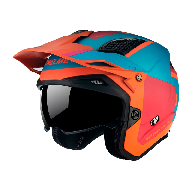 Casco de moto MT District SV Analog D24 open trials rojo-azul-naranja