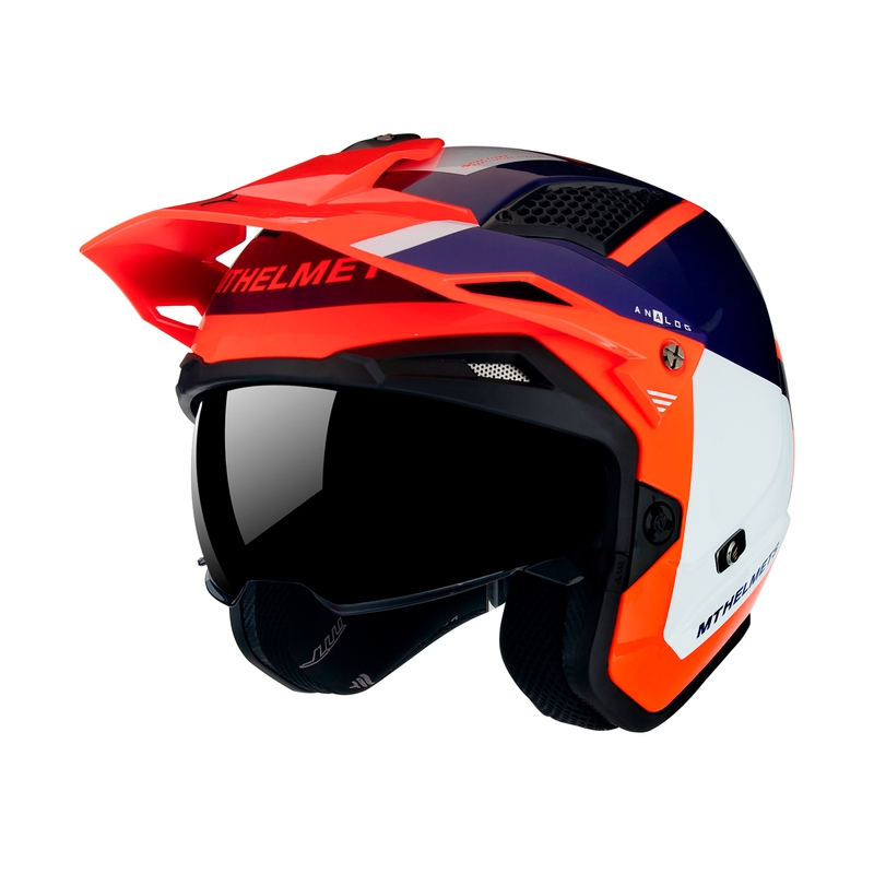 Casco de moto MT District SV Analog D5 azul-blanco-fluo-naranja open trial