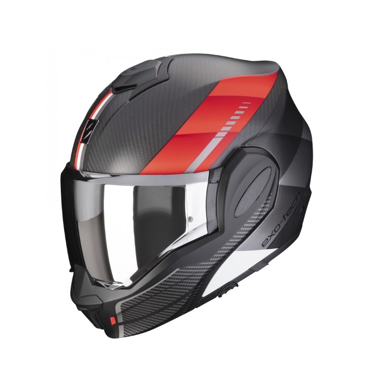 Casco modular Scorpion EXO-TECH EVO Carbon Genus negro-rojo mate
