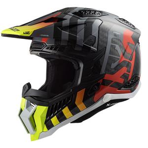 Casco de motocross LS2 MX703 C X-Force Barrier H-V negro-gris-rojo-amarillo