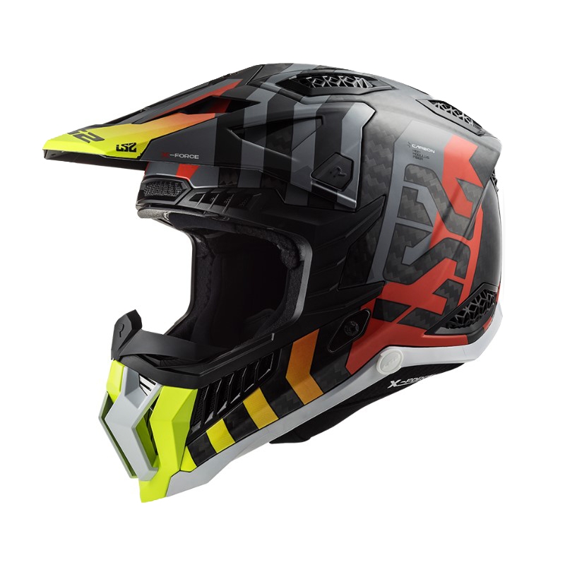 Casco de motocross LS2 MX703 C X-Force Barrier H-V negro-gris-rojo-amarillo