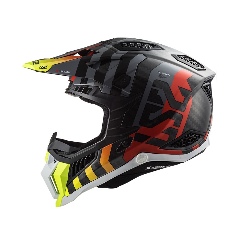 Casco de motocross LS2 MX703 C X-Force Barrier H-V negro-gris-rojo-amarillo