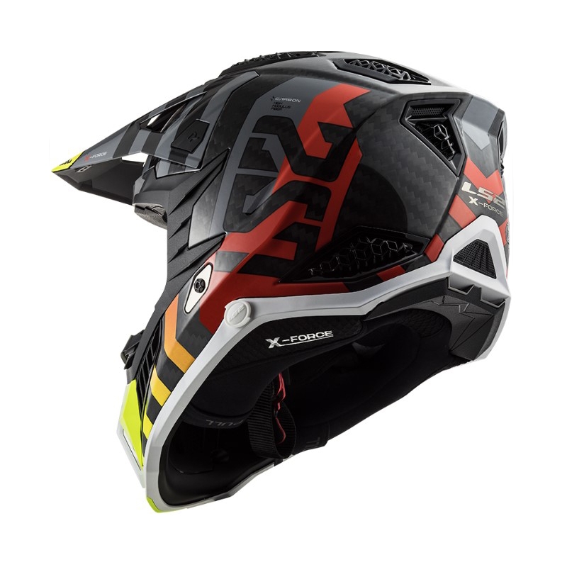 Casco de motocross LS2 MX703 C X-Force Barrier H-V negro-gris-rojo-amarillo