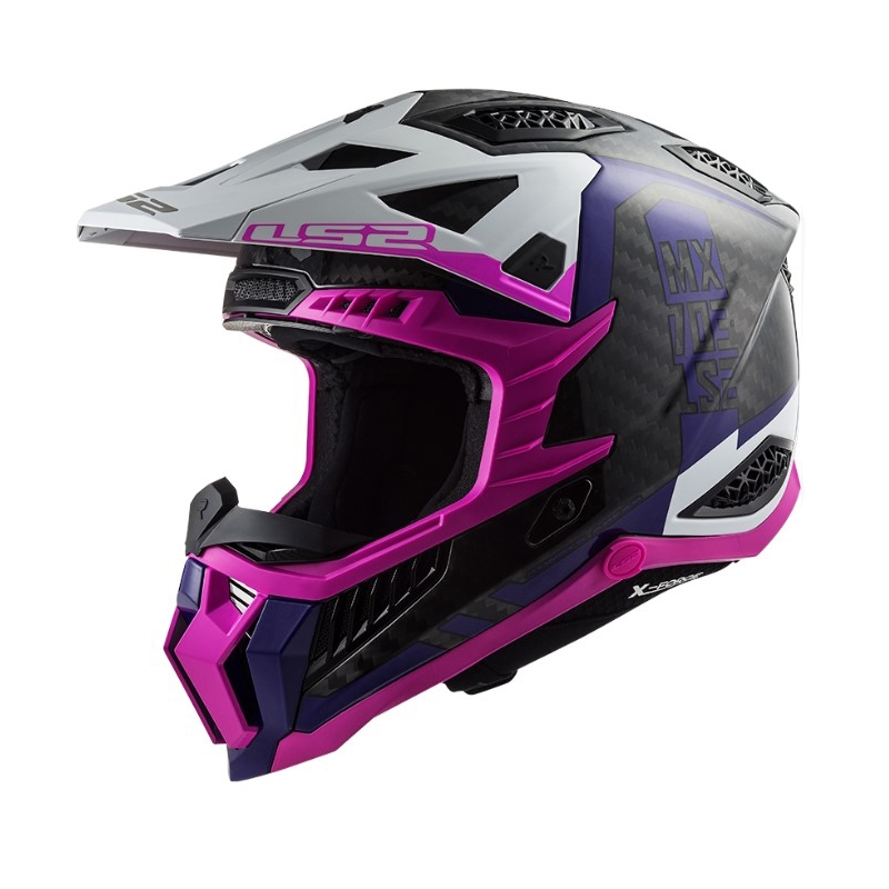 Casco de motocross LS2 MX703 C X-Force Victory negro-blanco-morado-rosa