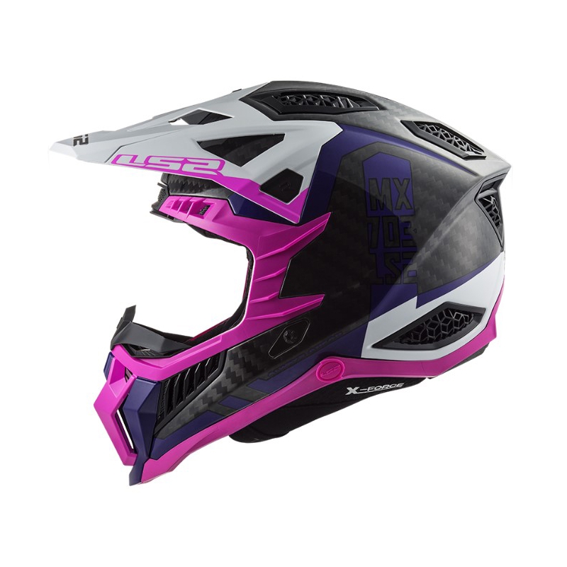 Casco de motocross LS2 MX703 C X-Force Victory negro-blanco-morado-rosa