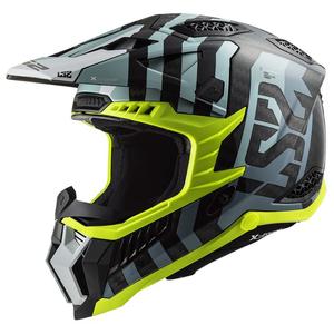 Casco de motocross LS2 MX703 C X-Force Barrier negro-azul-amarillo fluo