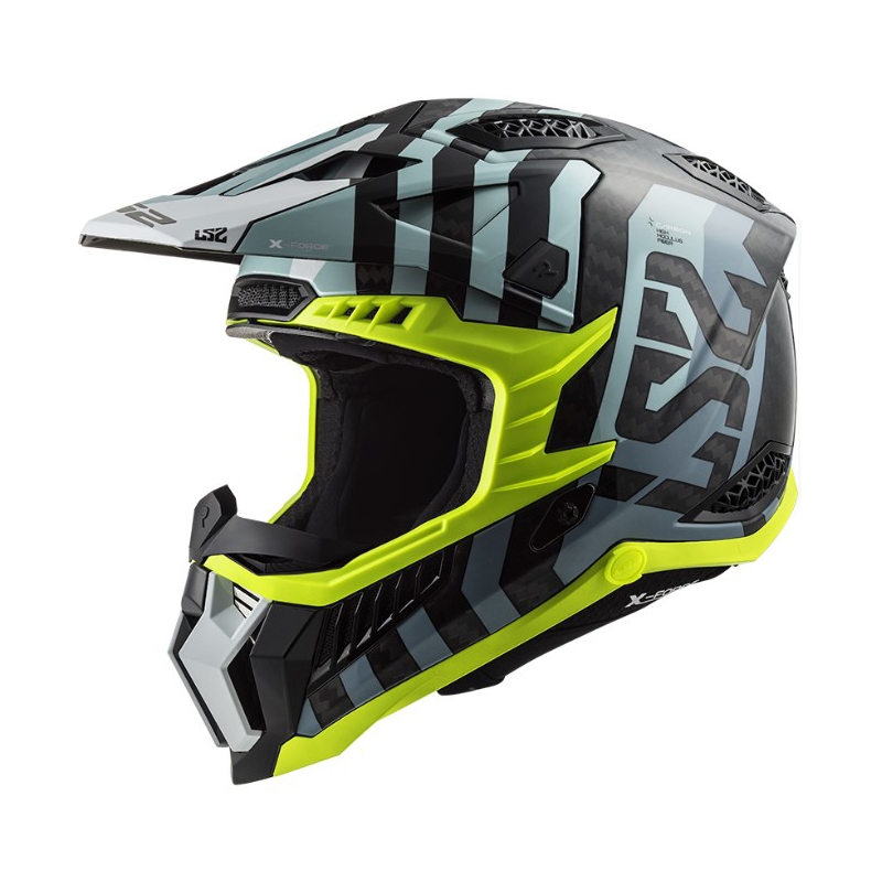 Casco de motocross LS2 MX703 C X-Force Barrier negro-azul-amarillo fluo