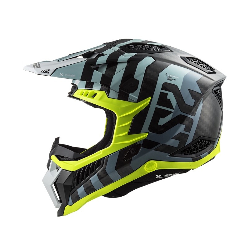 Casco de motocross LS2 MX703 C X-Force Barrier negro-azul-amarillo fluo