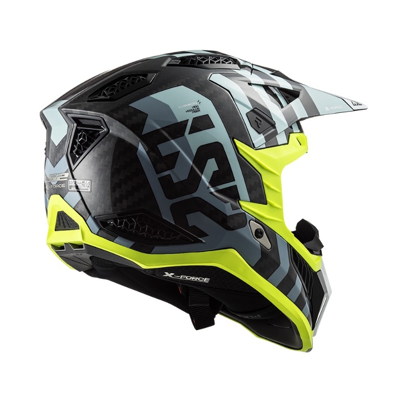 Casco de motocross LS2 MX703 C X-Force Barrier negro-azul-amarillo fluo