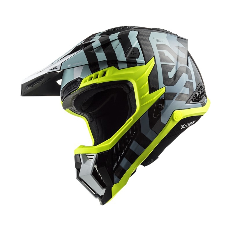 Casco de motocross LS2 MX703 C X-Force Barrier negro-azul-amarillo fluo