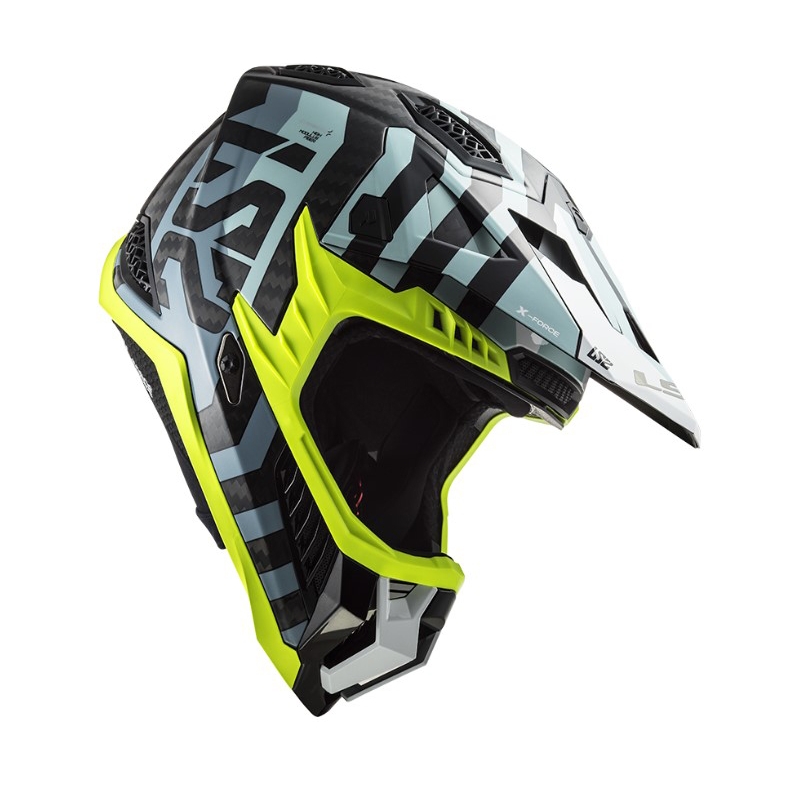 Casco de motocross LS2 MX703 C X-Force Barrier negro-azul-amarillo fluo