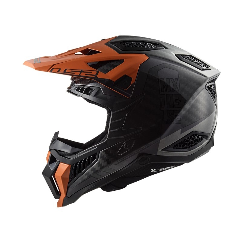 Casco de motocross LS2 MX703 C X-Force Victory negro-titanio-naranja