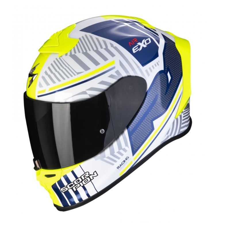 Casco integral Scorpion EXO-R1 EVO Air Victory blanco-azul-amarillo