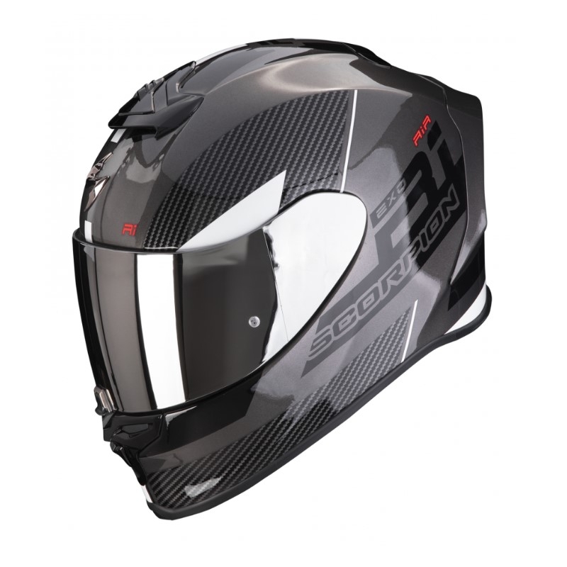 Casco integral de moto Scorpion EXO-R1 EVO AIR FINAL plata-negro-blanco
