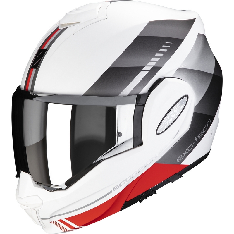 Casco de moto plegable Scorpion EXO-TECH EVO Genre blanco-plata-rojo liquidación