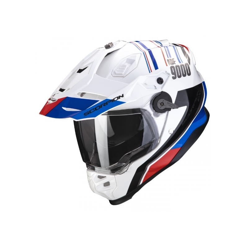 Casco moto enduro SCORPION ADF-9000 AIR Desert blanco-azul-rojo liquidación