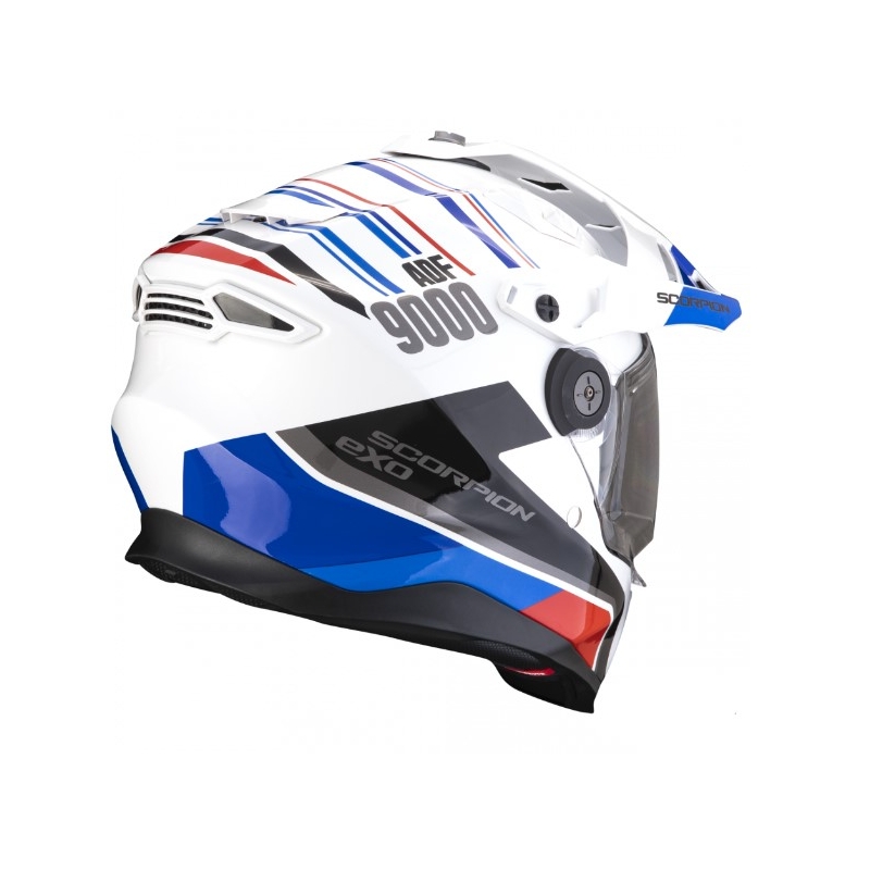 Casco moto enduro SCORPION ADF-9000 AIR Desert blanco-azul-rojo liquidación