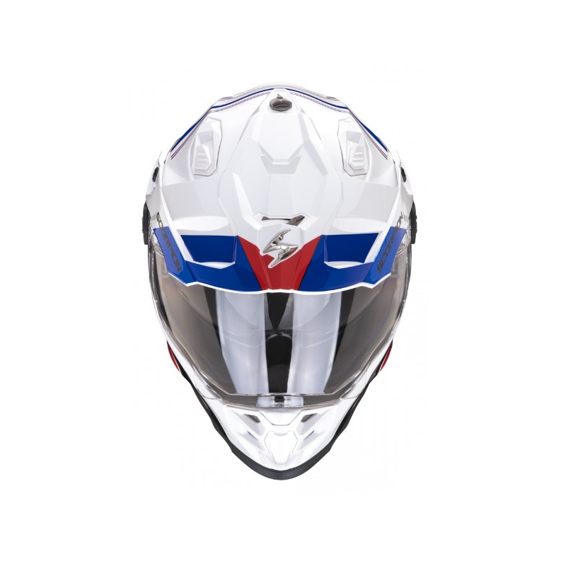Casco moto enduro SCORPION ADF-9000 AIR Desert blanco-azul-rojo liquidación
