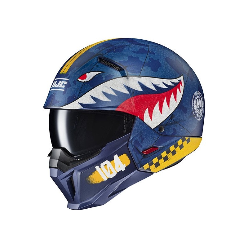 Casco abierto con máscara HJC i20 Vanguard Call Of Duty MC2SF blanco-amarillo-rojo-azul