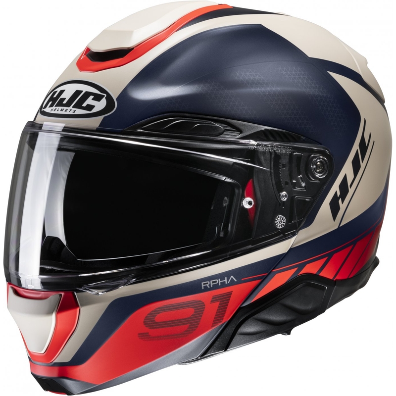 Casco de moto abatible HJC RPHA 91 Rafino MC1SF rojo-azul-beige