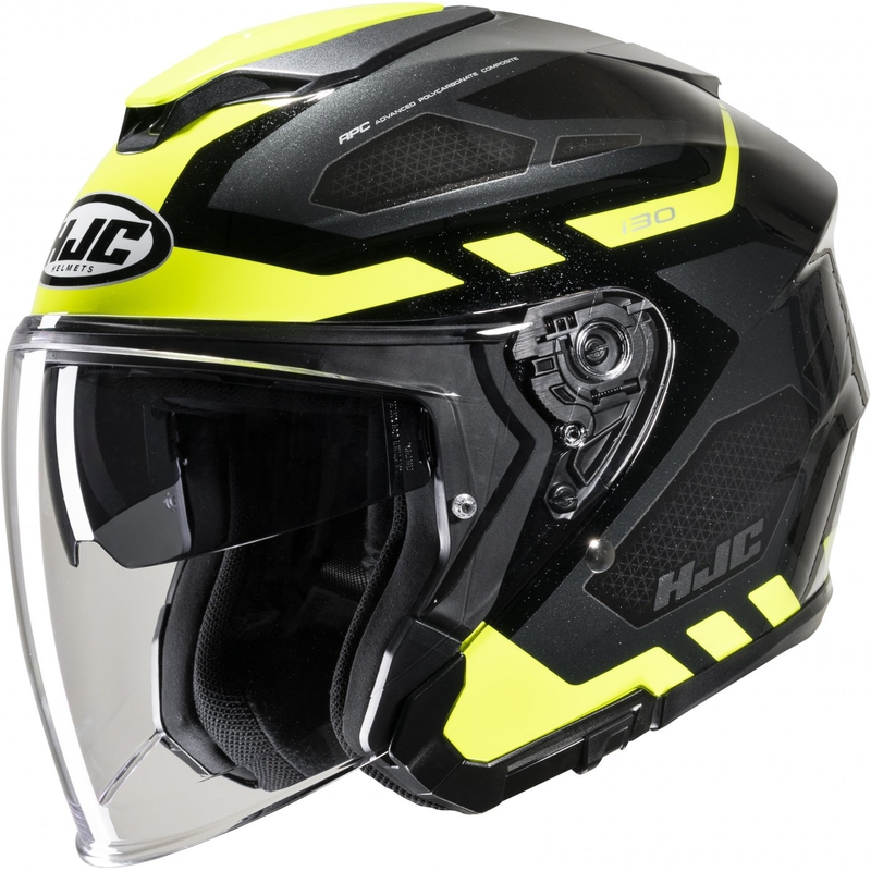 Casco de moto abierto HJC i30 Aton MC3H negro-gris-amarillo fluo