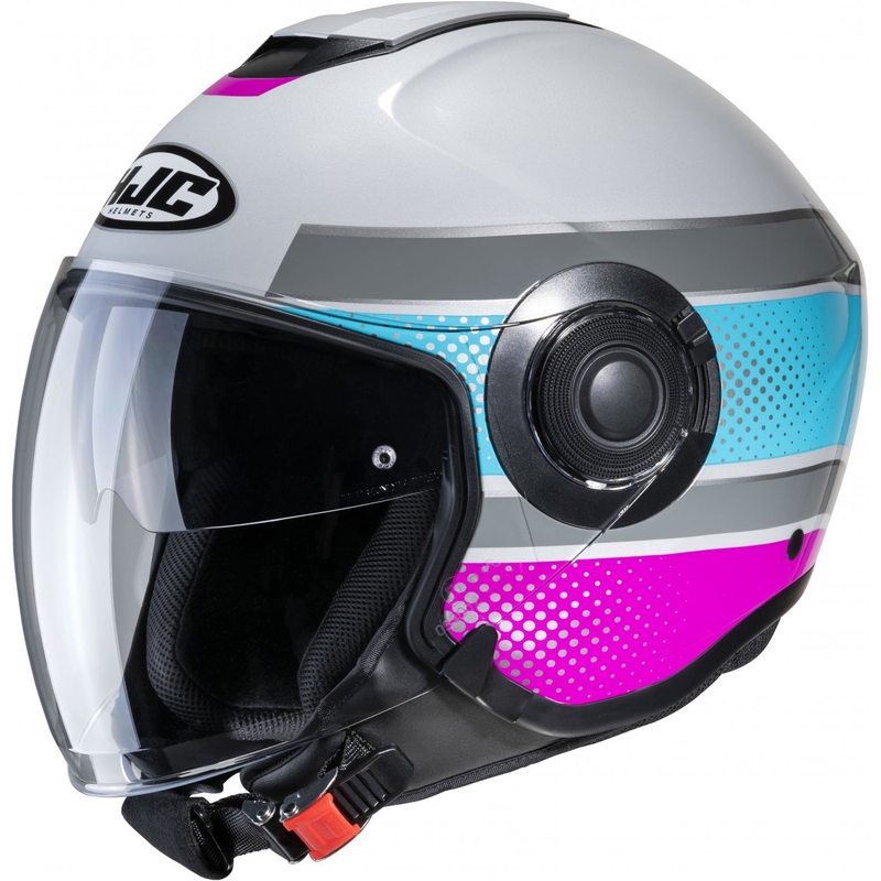 Casco de moto abierto HJC i40 Tolan MC28 rosa-azul-gris