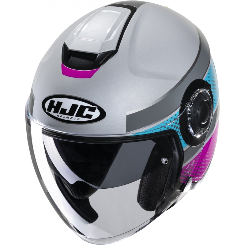 Casco de moto abierto HJC i40 Tolan MC28 rosa-azul-gris