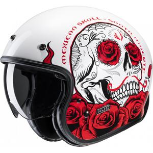 Casco de moto abierto HJC V31 Desto MC1 blanco-negro-rojo