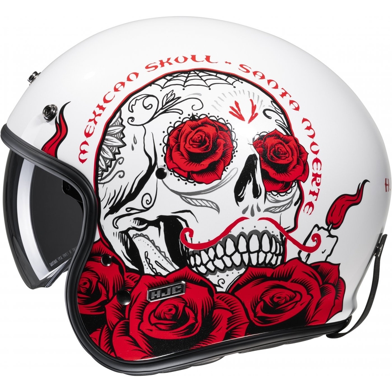 Casco de moto abierto HJC V31 Desto MC1 blanco-negro-rojo