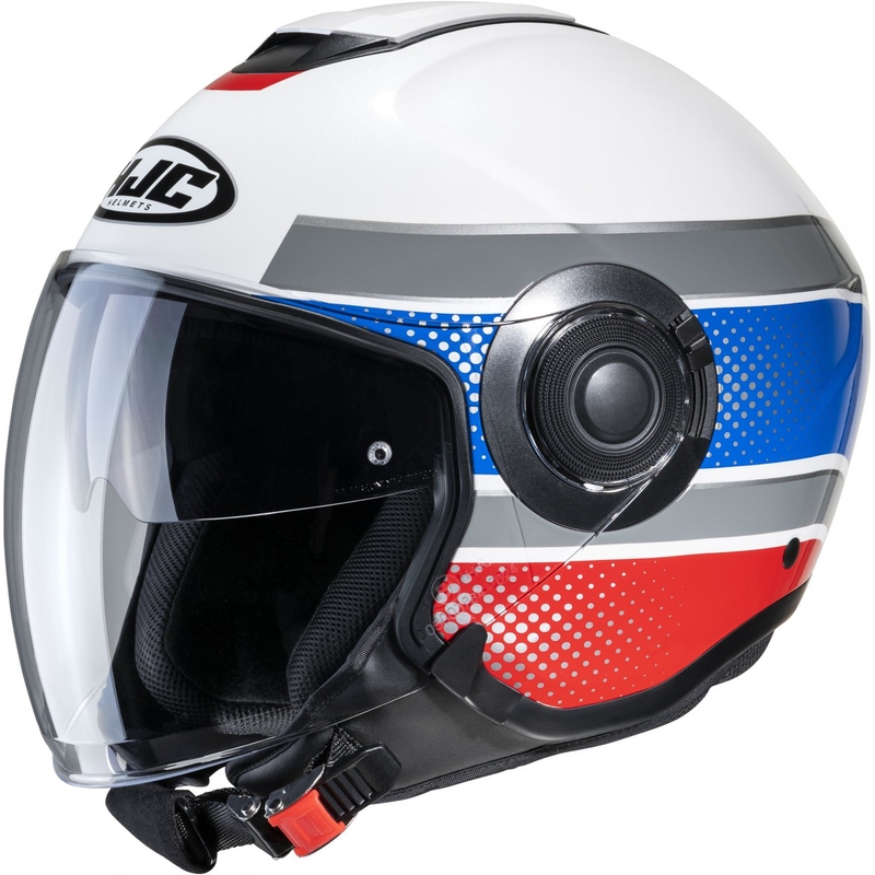 Casco de moto abierto HJC i40 Tolan MC21 gris-azul-rojo-blanco