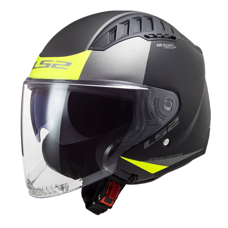 Casco de moto abierto LS2 OF600 Copter II Urbane 06 negro-amarillo fluo