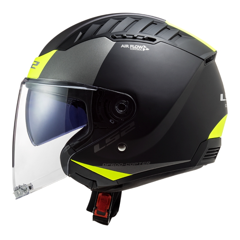 Casco de moto abierto LS2 OF600 Copter II Urbane 06 negro-amarillo fluo