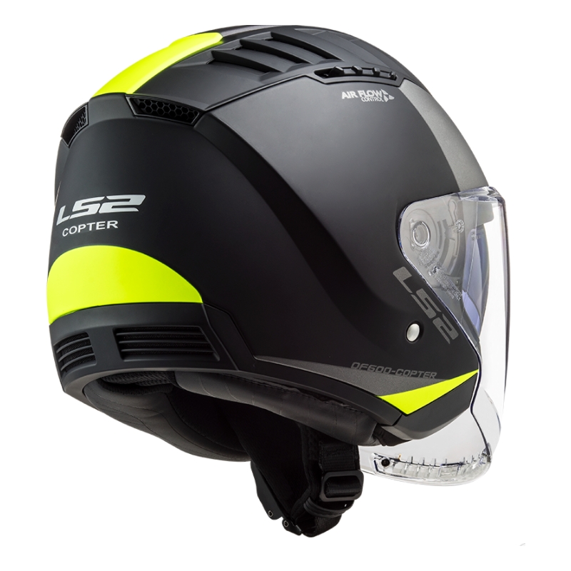 Casco de moto abierto LS2 OF600 Copter II Urbane 06 negro-amarillo fluo