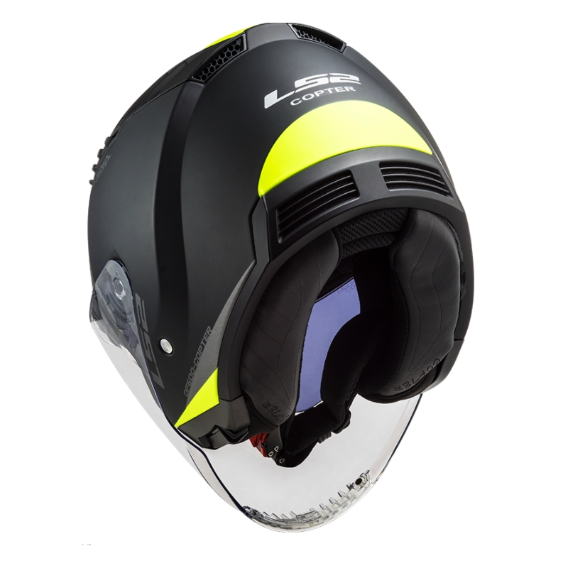 Casco de moto abierto LS2 OF600 Copter II Urbane 06 negro-amarillo fluo
