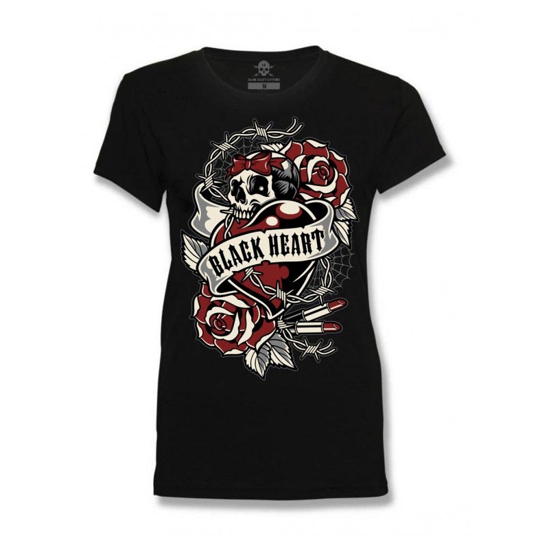 Camiseta mujer Negro Corazón Corazón Rosa