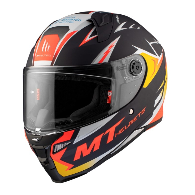 Integrální přilba na motorku MT FF110 Revenge 2 S Acosta A37 černo-oranžovo-bílá matná