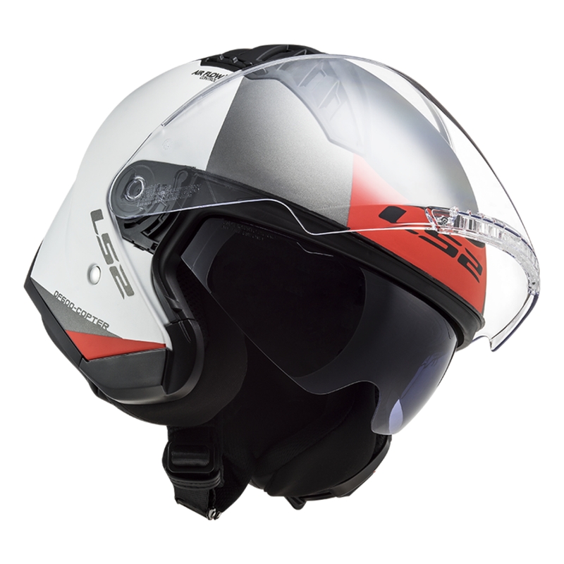 Casco de moto abierto LS2 OF600 Copter II Urbane 06 blanco-rojo