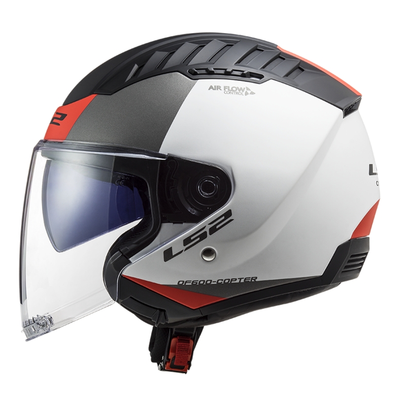 Casco de moto abierto LS2 OF600 Copter II Urbane 06 blanco-rojo