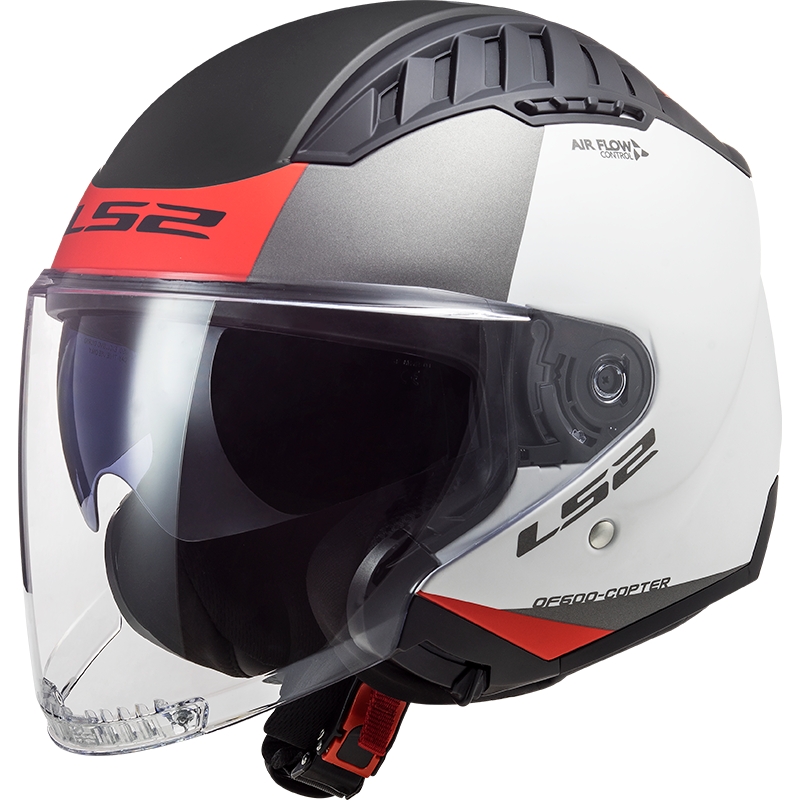 Casco de moto abierto LS2 OF600 Copter II Urbane 06 blanco-rojo
