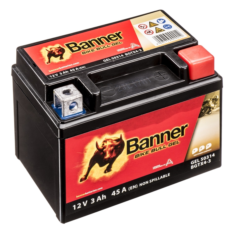 Batería de gel Banner Bike Bull Gel 12V YTX4L-BS/YTZ5S-BS, 3AH, 50A