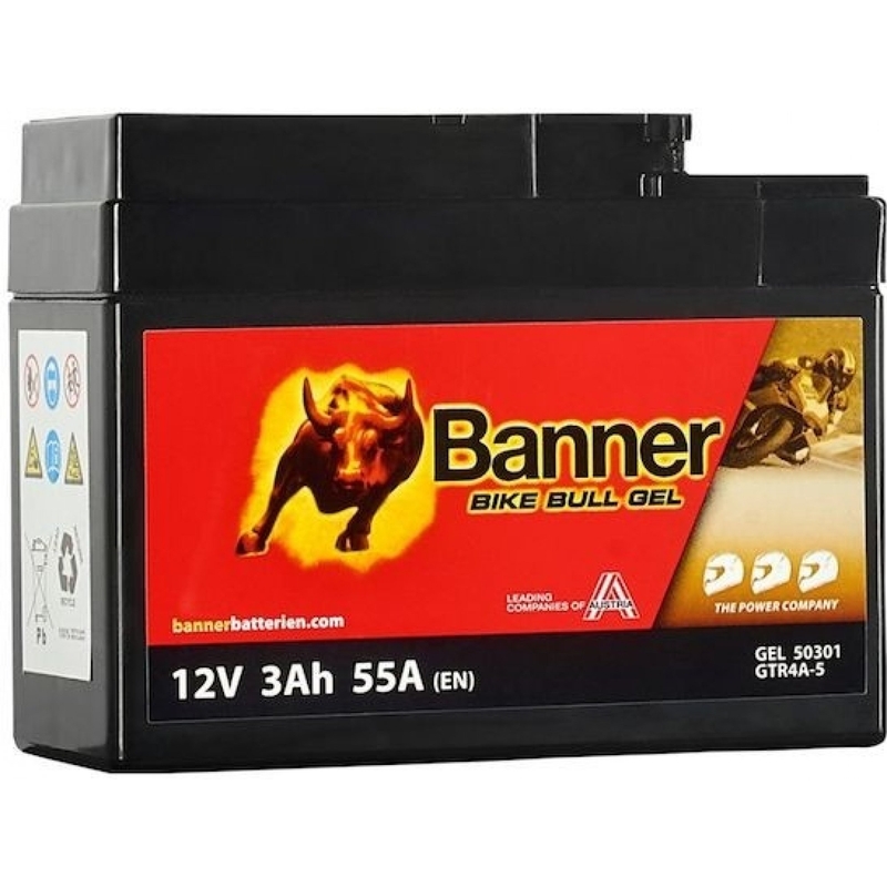 Batería de gel Banner Bike Bull Gel 12V, YTR4A-BS, 3AH, 55A