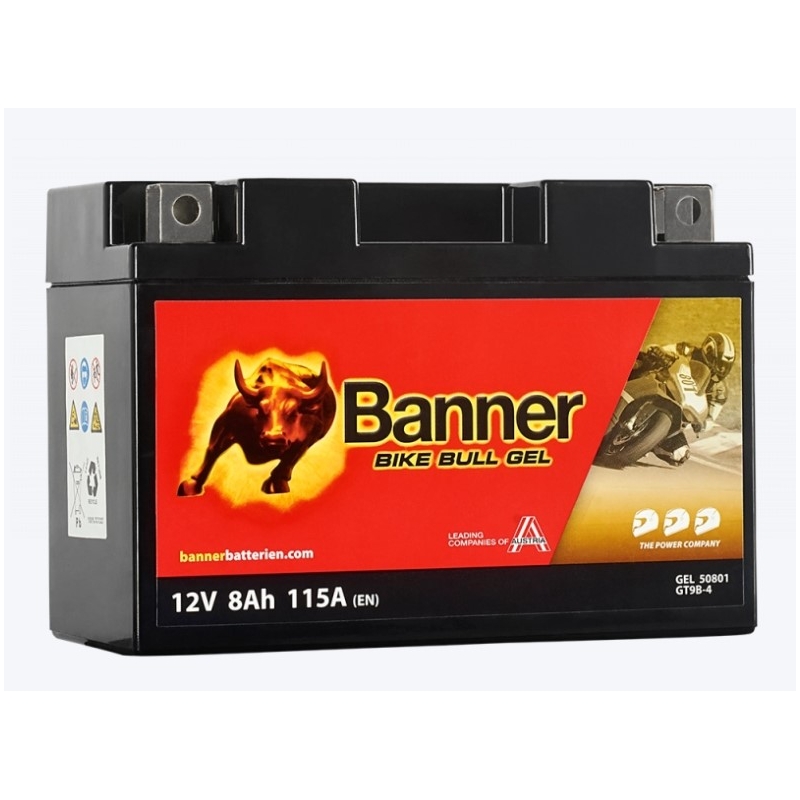 Batería de gel Banner Bike Bull Gel 12V, YT9B-4, 8AH, 115A